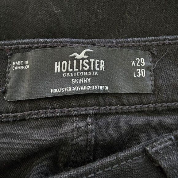 Hollister Jeans Mens 29 x 28 Skinny Black Denim Advanced Stretch Distressed - Picture 10 of 11